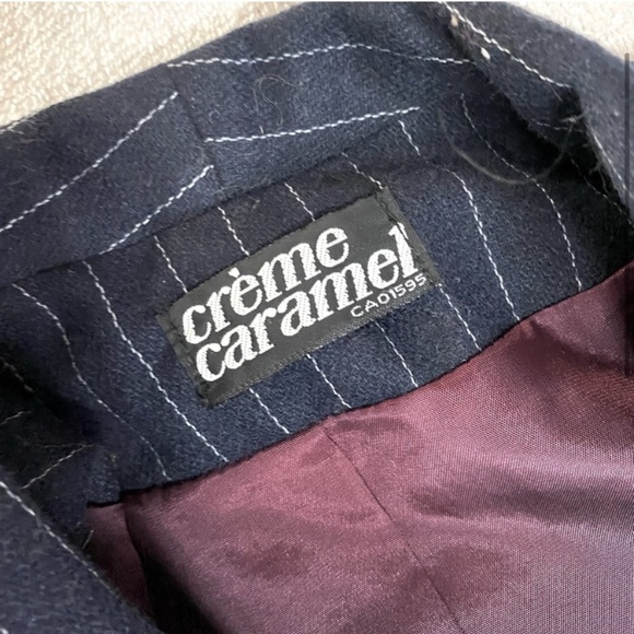 Vintage Crème Caramel Navy Blue Pinstriped Suit Skirt Set S - Picture 3 of 13